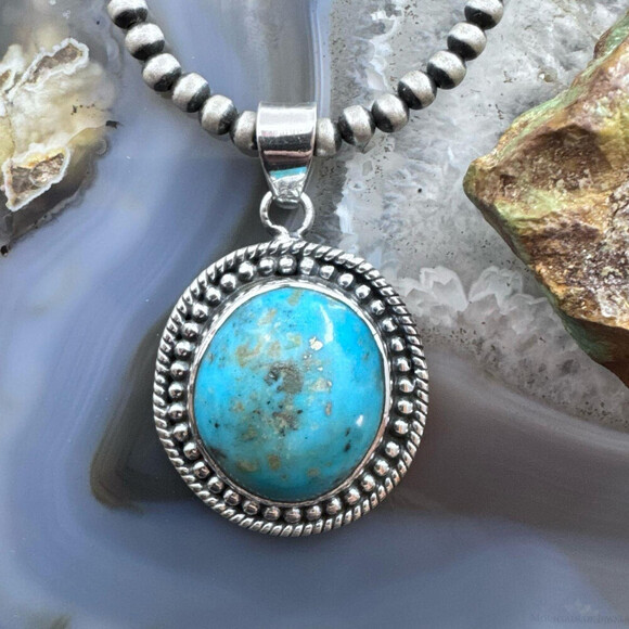 Sterling Silver SW Style Round Tibetan Turquoise Decorated Pendant For Women - Picture 1 of 10